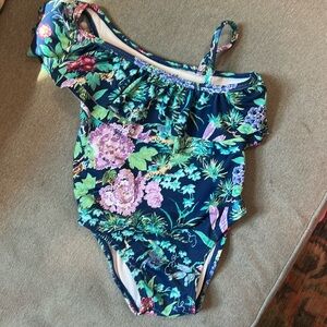 Janie And Jack Recycled Floral Ruffle Swimsuit Blueprint Floral 18-24 Months